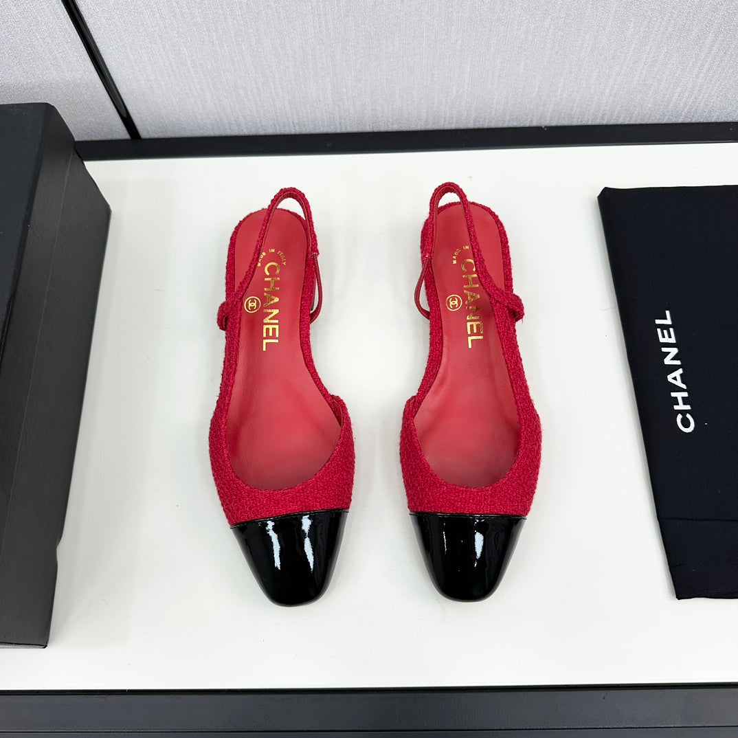 SLINGBACK ROSE RED TWEED AND BLACK CALFSKIN mysite