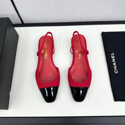 SLINGBACK ROSE RED TWEED AND BLACK CALFSKIN mysite