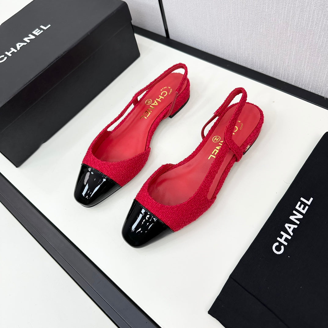 SLINGBACK ROSE RED TWEED AND BLACK CALFSKIN mysite