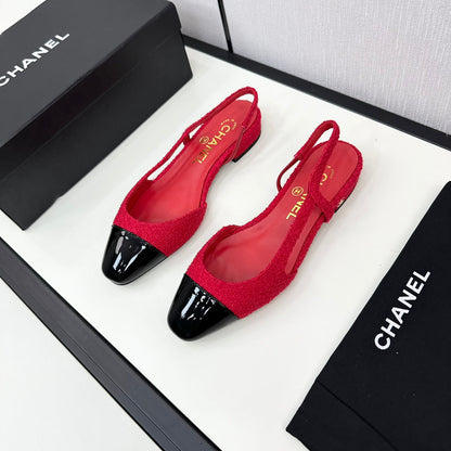 SLINGBACK ROSE RED TWEED AND BLACK CALFSKIN mysite