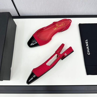 SLINGBACK ROSE RED TWEED AND BLACK CALFSKIN mysite