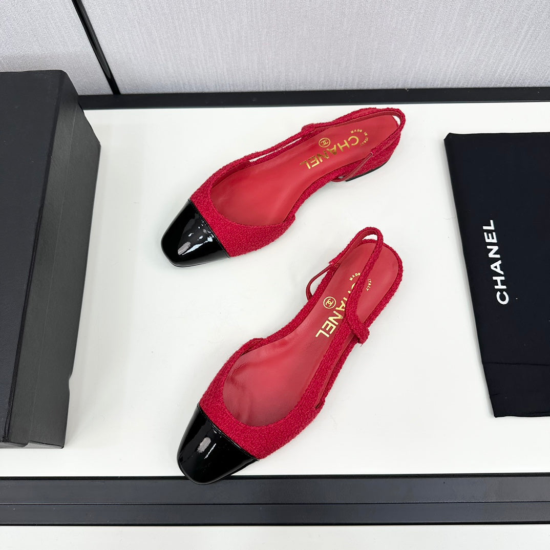 SLINGBACK ROSE RED TWEED AND BLACK CALFSKIN mysite