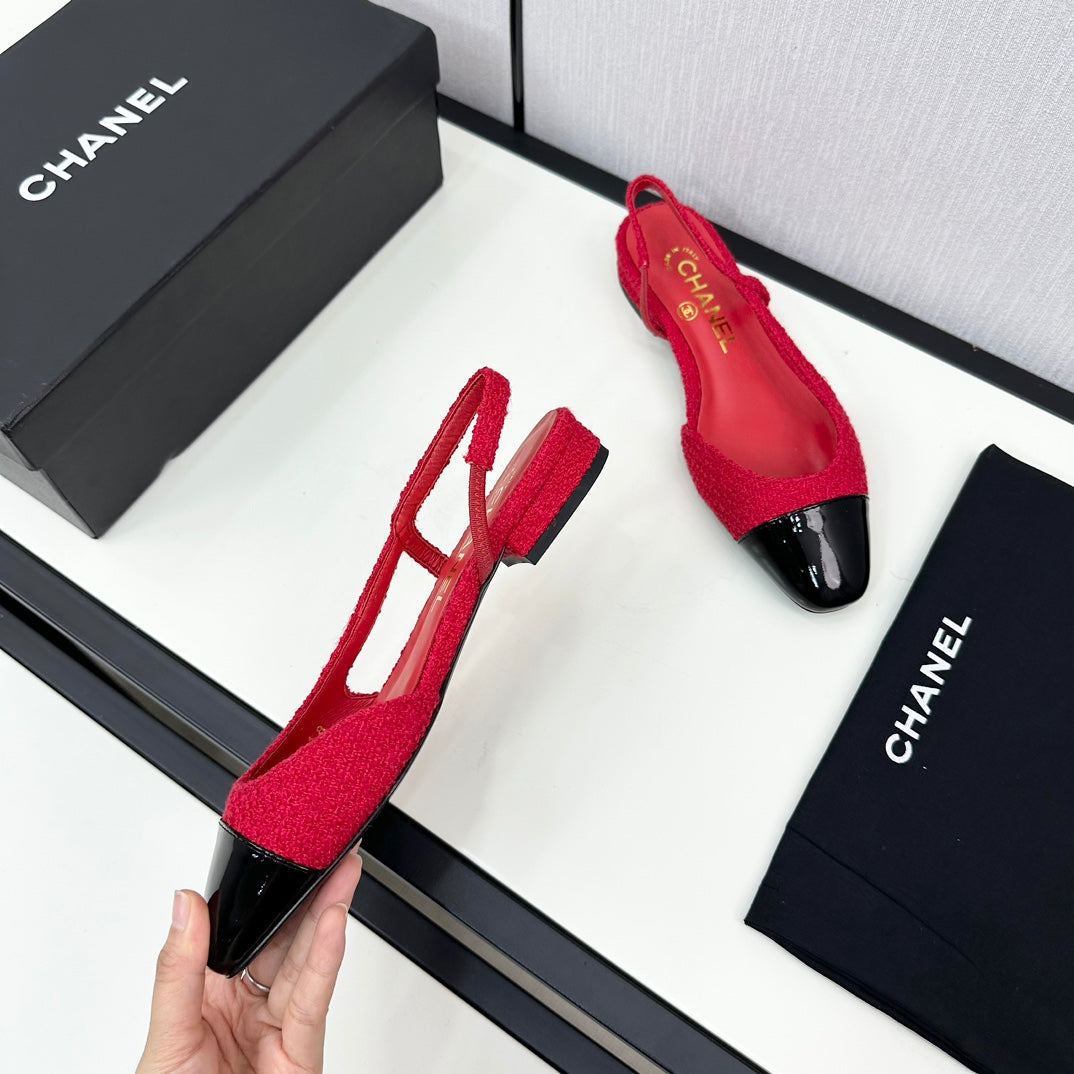 SLINGBACK ROSE RED TWEED AND BLACK CALFSKIN mysite