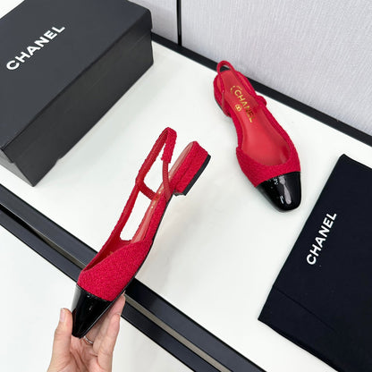 SLINGBACK ROSE RED TWEED AND BLACK CALFSKIN mysite
