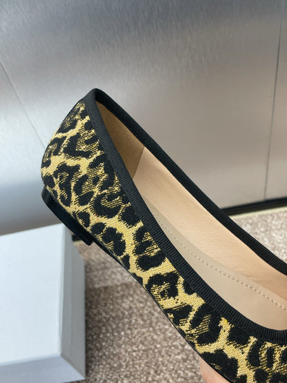 PEARL BALLET FLAT CAMEL PONY HAIR CALFSKIN WITH BROWN LEOPARD MOTIF mysite