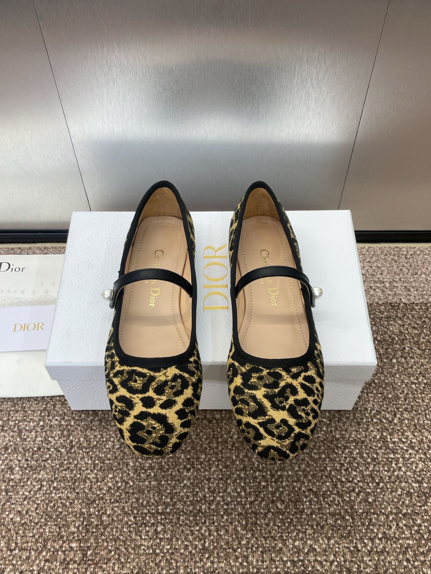 BALLET FLAT CAMEL PONY HAIR CALFSKIN WITH BROWN LEOPARD MOTIF mysite