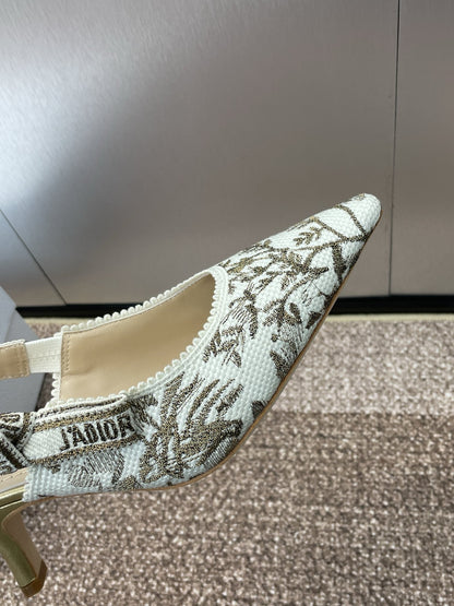 J'ADIOR HIGH SLINGBACK PUMP WHITE AND GOLD-TONE MILLEFIORI JACQUARD 65 MM mysite