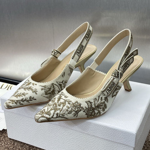 J'ADIOR HIGH SLINGBACK PUMP WHITE AND GOLD-TONE MILLEFIORI JACQUARD 65 MM mysite