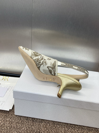 J'ADIOR HIGH SLINGBACK PUMP WHITE AND GOLD-TONE MILLEFIORI JACQUARD 65 MM mysite