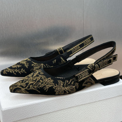 J'ADIOR SLINGBACK PUMP BLACK AND GOLD-TONE MILLEFIORI JACQUARD mysite