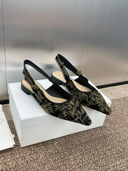 J'ADIOR SLINGBACK PUMP BLACK AND GOLD-TONE MILLEFIORI JACQUARD mysite