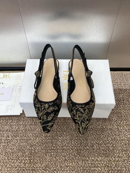 J'ADIOR SLINGBACK PUMP BLACK AND GOLD-TONE MILLEFIORI JACQUARD mysite