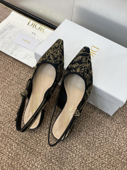 J'ADIOR SLINGBACK PUMP BLACK AND GOLD-TONE MILLEFIORI JACQUARD mysite