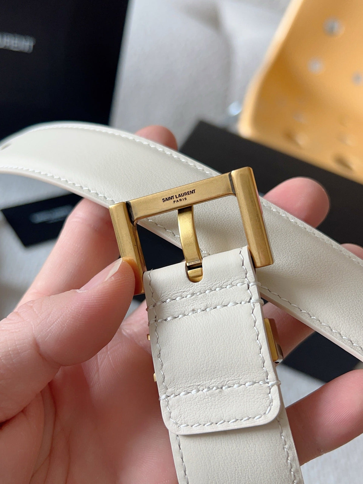 YSL 25S BELT 30 MM IN CREAM WHITE CALFSKIN 571019 mysite