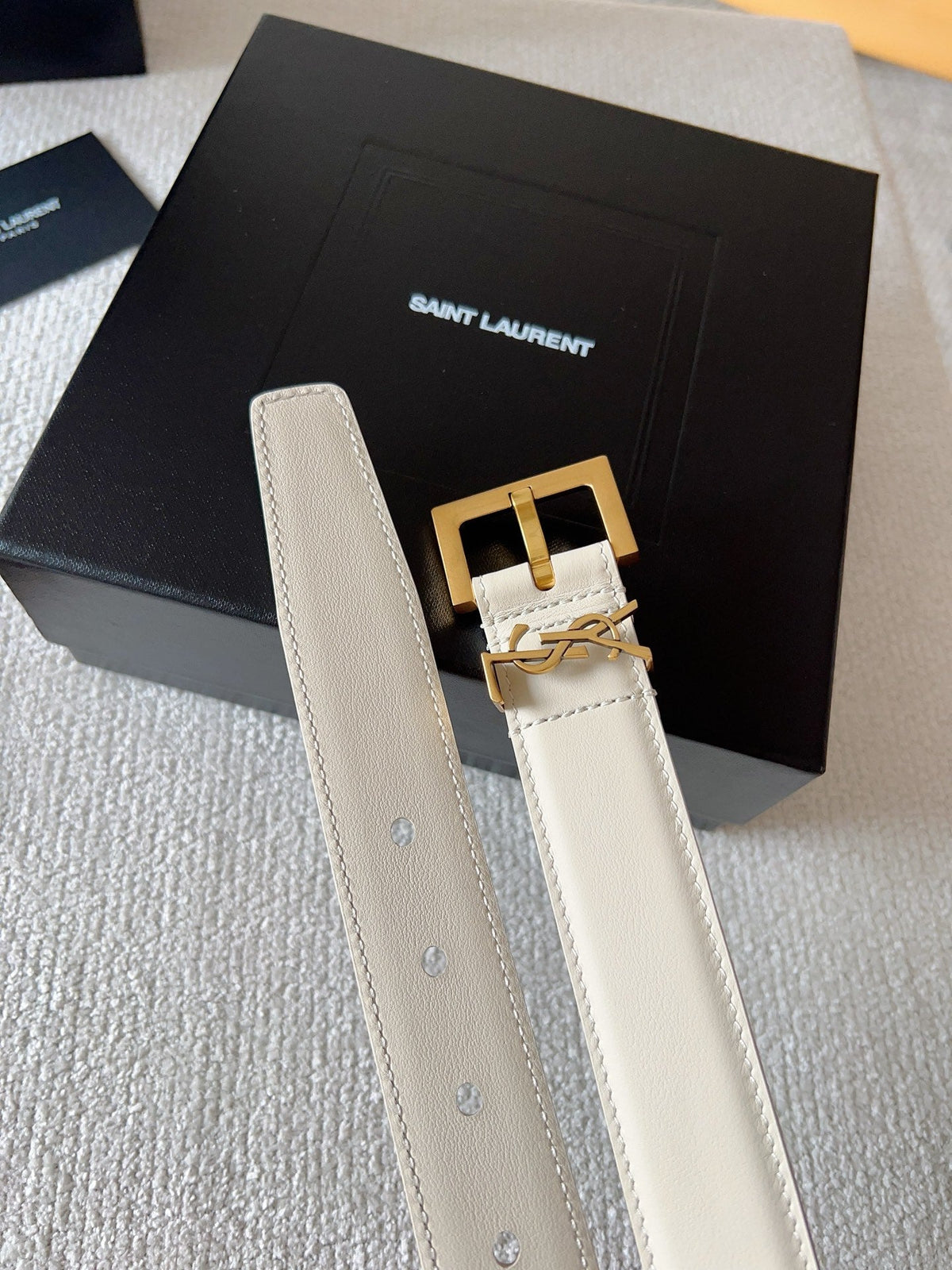 YSL 25S BELT 30 MM IN CREAM WHITE CALFSKIN 571019 mysite