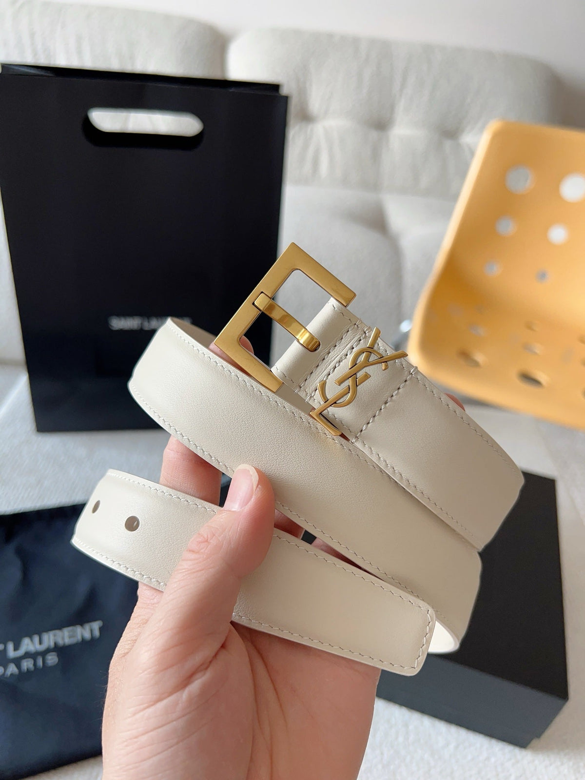YSL 25S BELT 30 MM IN CREAM WHITE CALFSKIN 571019 mysite