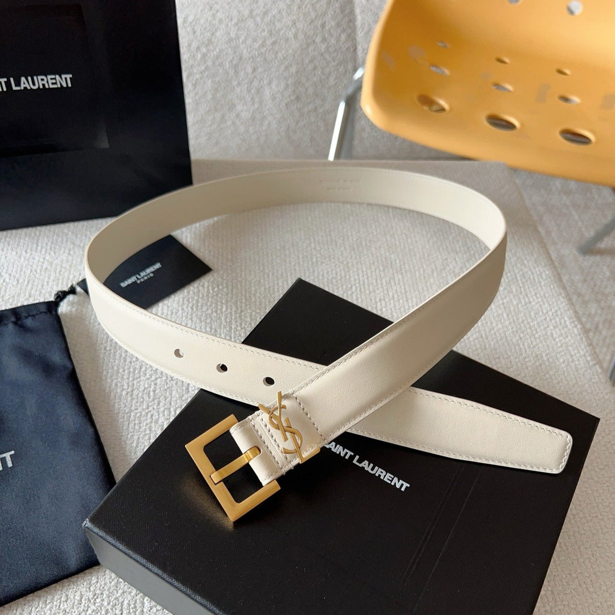 YSL 25S BELT 30 MM IN CREAM WHITE CALFSKIN 571019 mysite