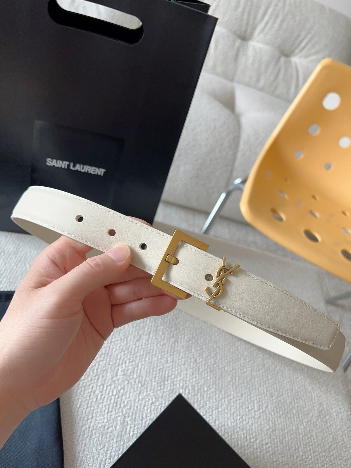YSL 25S BELT 30 MM IN CREAM WHITE CALFSKIN 571019 mysite