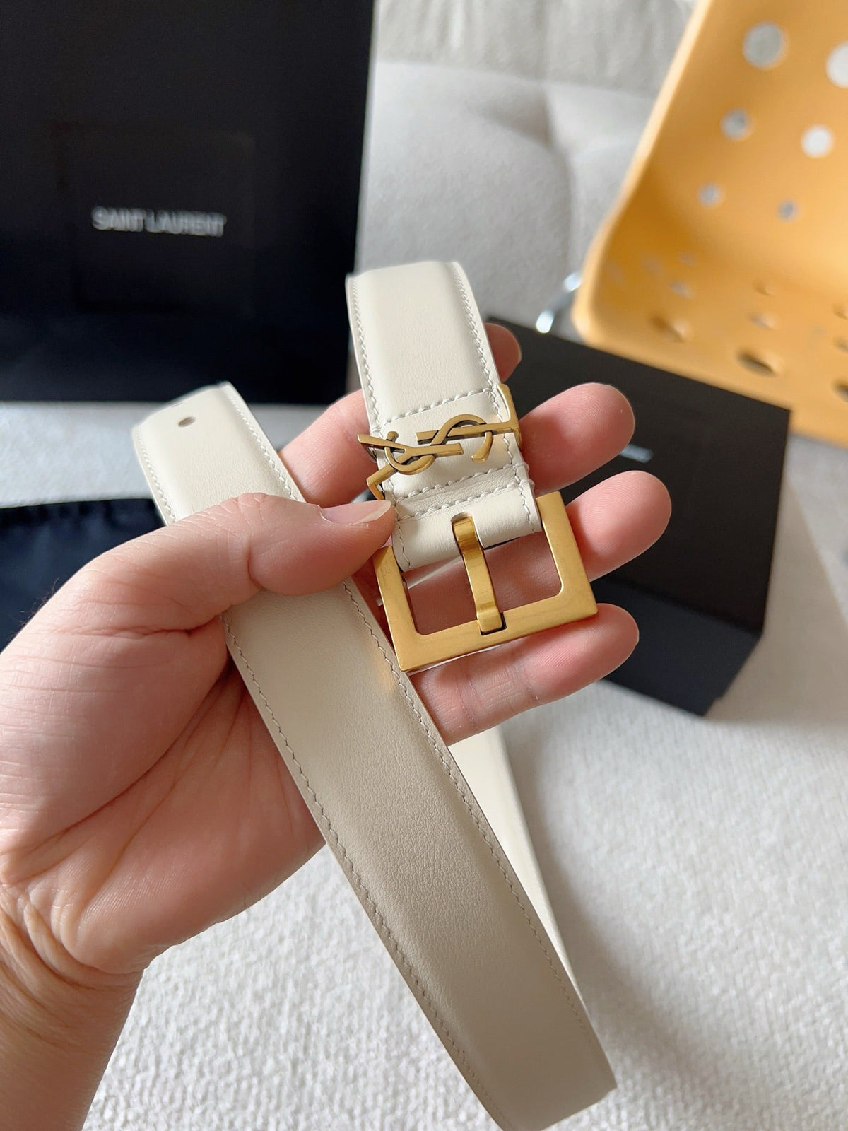 YSL 25S BELT 30 MM IN CREAM WHITE CALFSKIN 571019 mysite