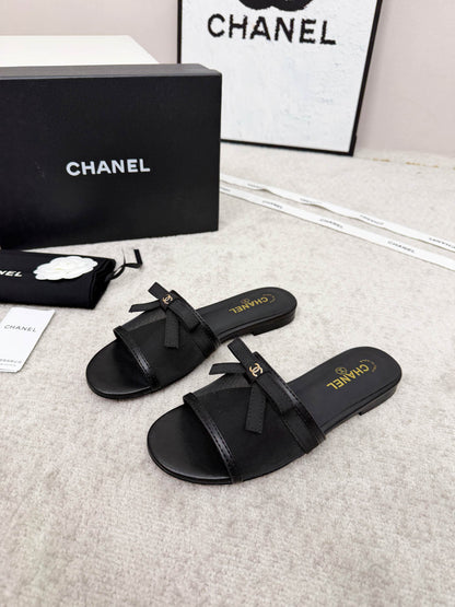 CHANEL 26S SLIDE SANDALS IN BLACK MESH AND CALFSKIN WITH RIBBON mysite