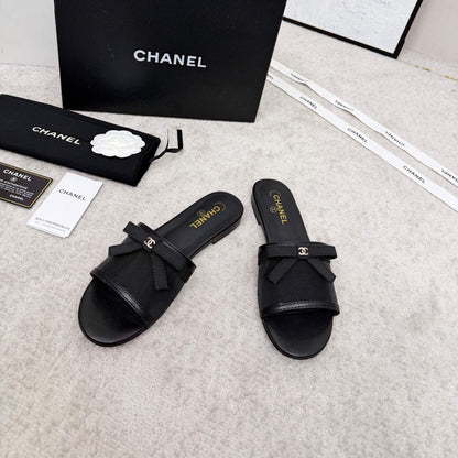 CHANEL 26S SLIDE SANDALS IN BLACK MESH AND CALFSKIN WITH RIBBON mysite