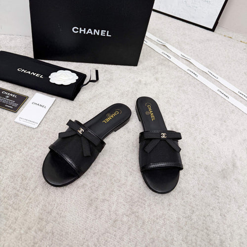 CHANEL 26S SLIDE SANDALS IN BLACK MESH AND CALFSKIN WITH RIBBON mysite