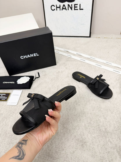 CHANEL 26S SLIDE SANDALS IN BLACK MESH AND CALFSKIN WITH RIBBON mysite