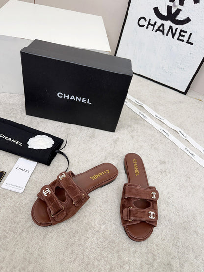 26S DOUBLE STRAP SLIDE SANDALS IN BROWN SUEDE AND CALFSKIN mysite