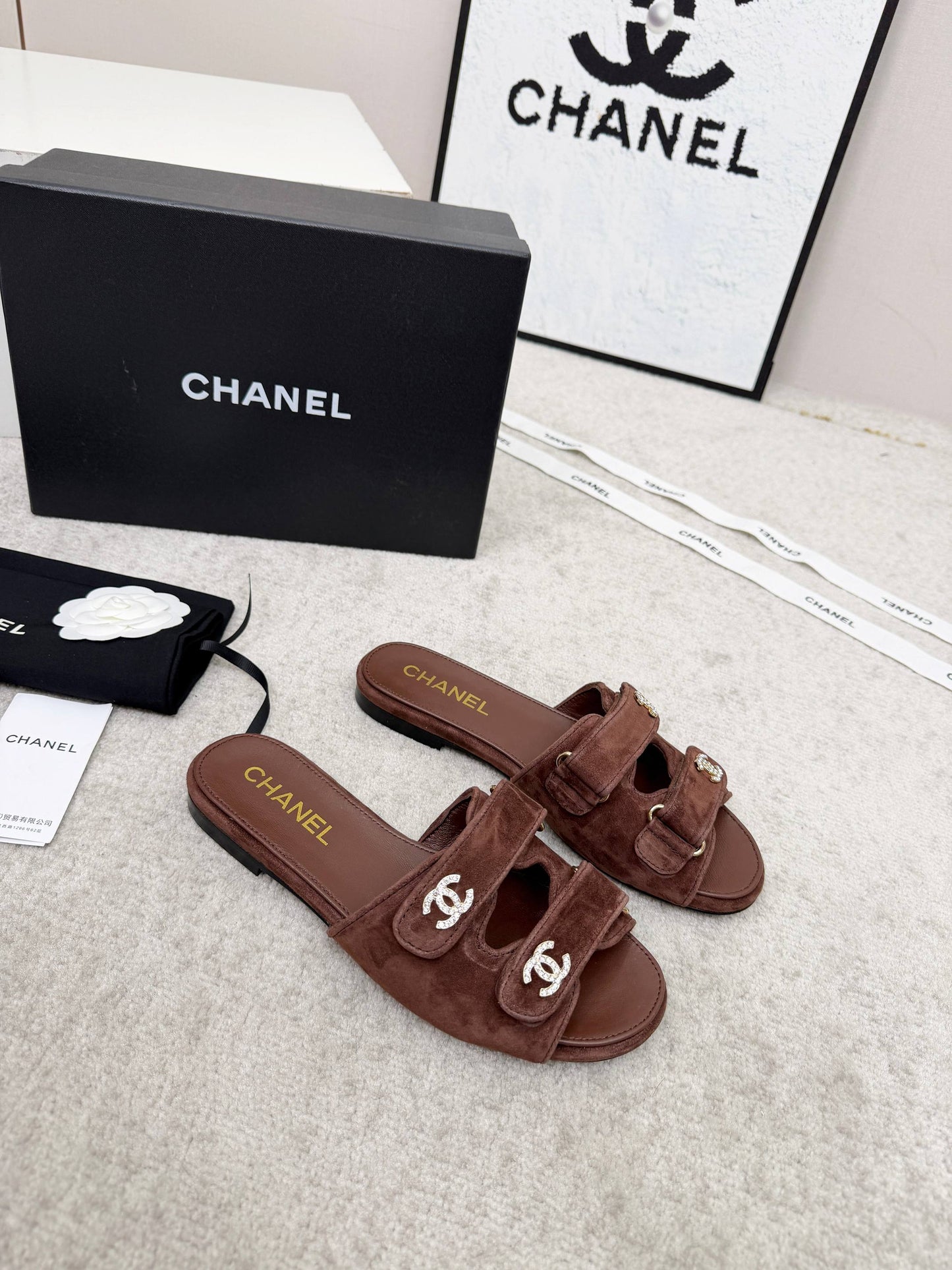26S DOUBLE STRAP SLIDE SANDALS IN BROWN SUEDE AND CALFSKIN mysite