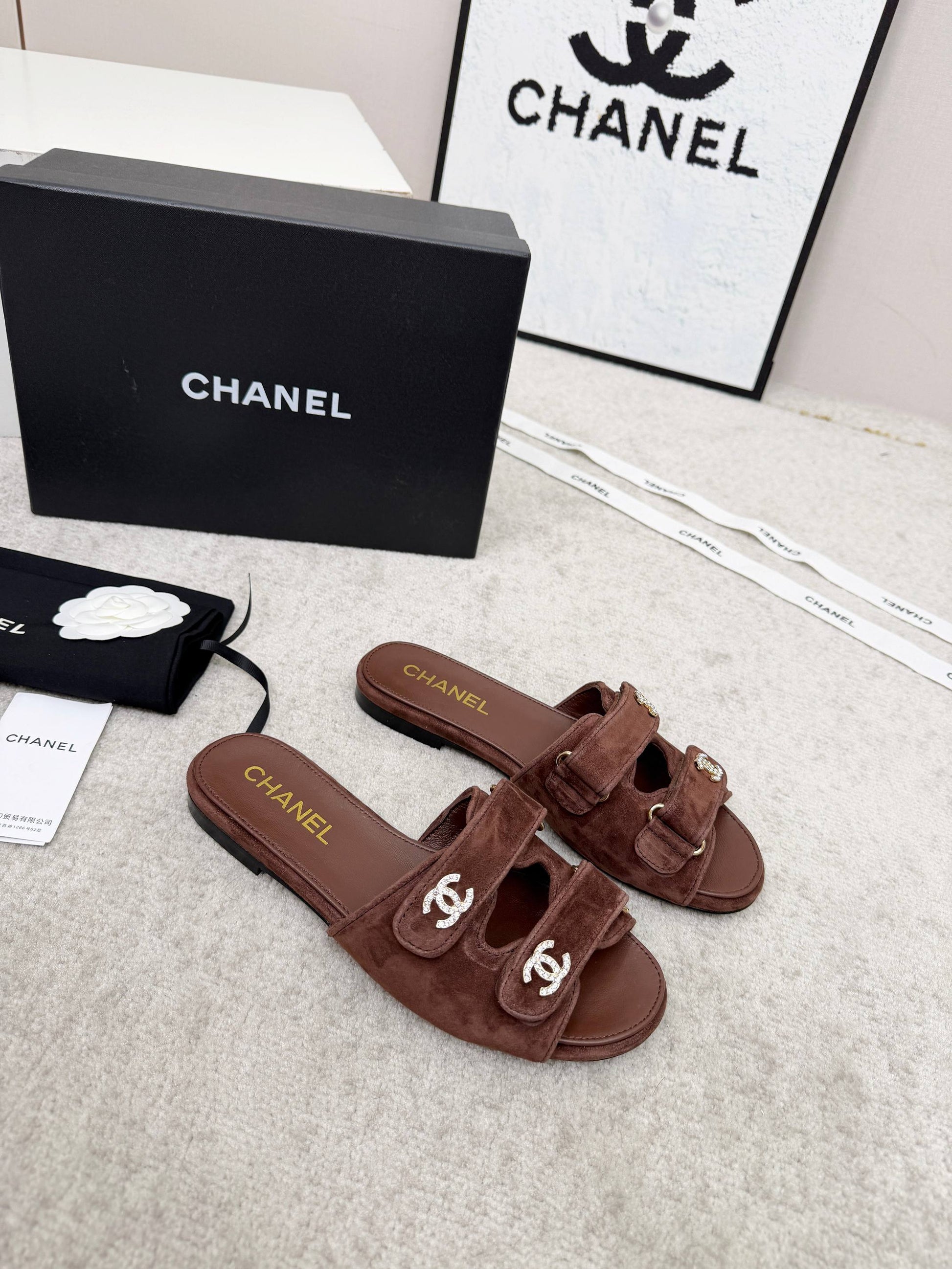 26S DOUBLE STRAP SLIDE SANDALS IN BROWN SUEDE AND CALFSKIN mysite