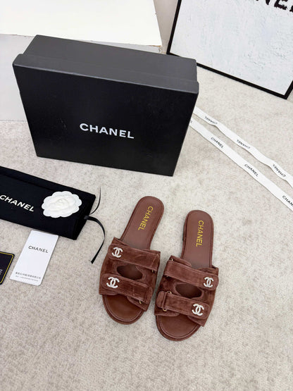 26S DOUBLE STRAP SLIDE SANDALS IN BROWN SUEDE AND CALFSKIN mysite