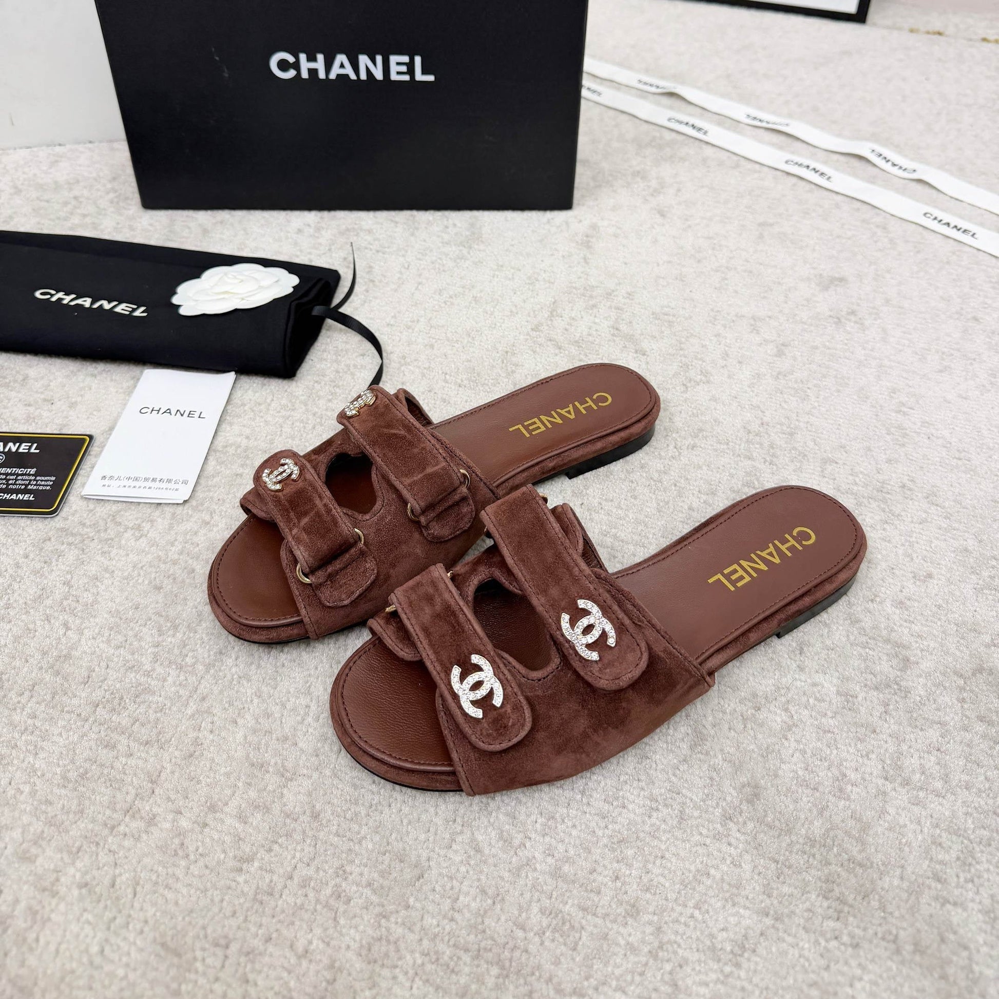 26S DOUBLE STRAP SLIDE SANDALS IN BROWN SUEDE AND CALFSKIN mysite