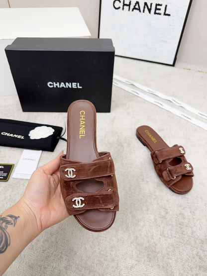26S DOUBLE STRAP SLIDE SANDALS IN BROWN SUEDE AND CALFSKIN mysite
