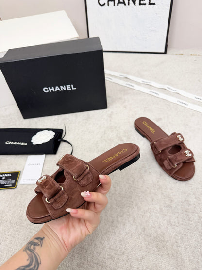 26S DOUBLE STRAP SLIDE SANDALS IN BROWN SUEDE AND CALFSKIN mysite