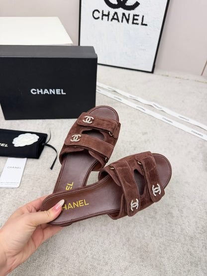 26S DOUBLE STRAP SLIDE SANDALS IN BROWN SUEDE AND CALFSKIN mysite
