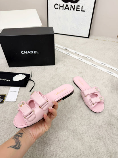 26S DOUBLE STRAP SLIDE SANDALS IN PINK CALFSKIN mysite