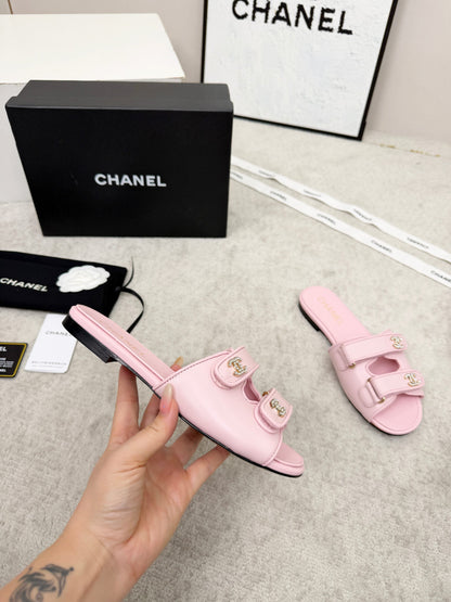 26S DOUBLE STRAP SLIDE SANDALS IN PINK CALFSKIN mysite