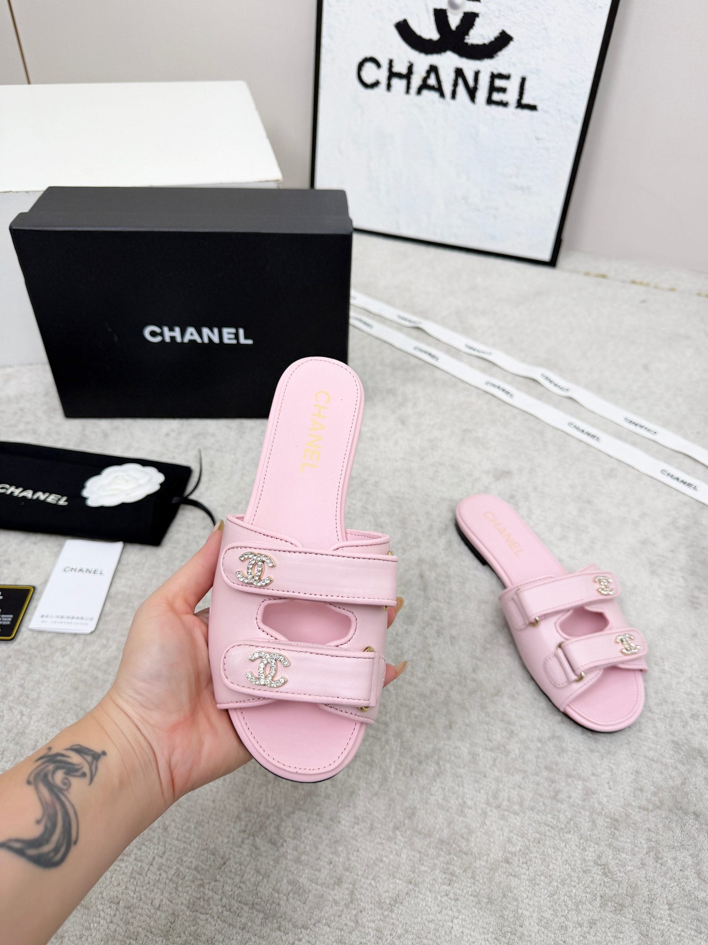 26S DOUBLE STRAP SLIDE SANDALS IN PINK CALFSKIN mysite