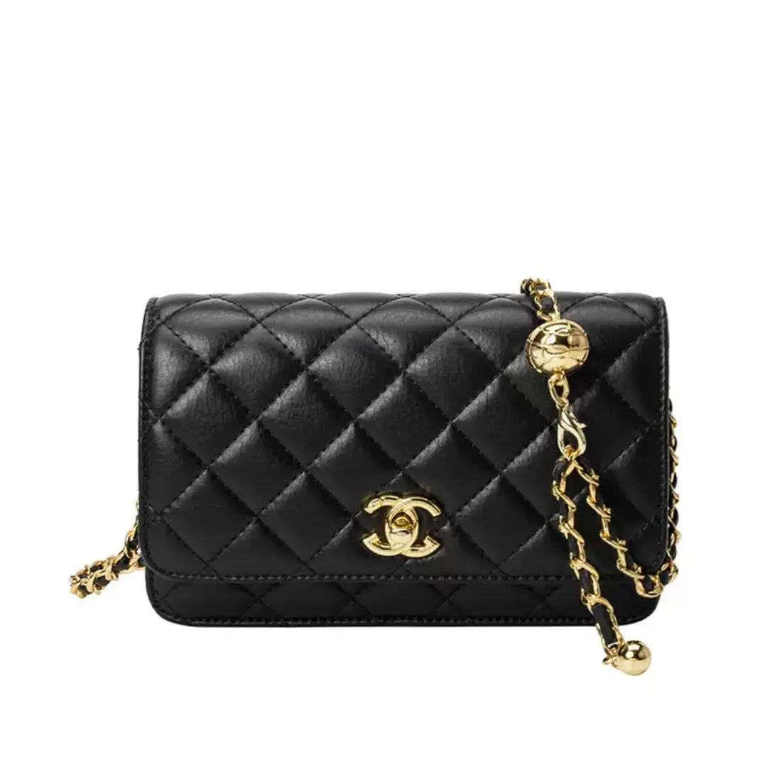 Wallet On Chain Shiny Lambskin Pearls Gold Tone Metal-18 mysite