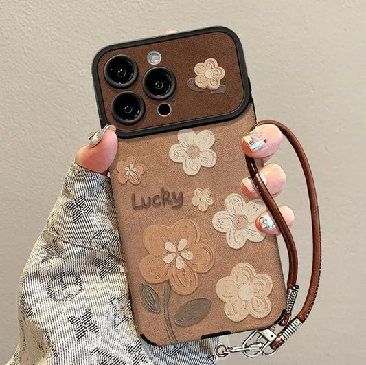 Floral Leather Phone Case with Detachable Wrist Strap-s2 mysite