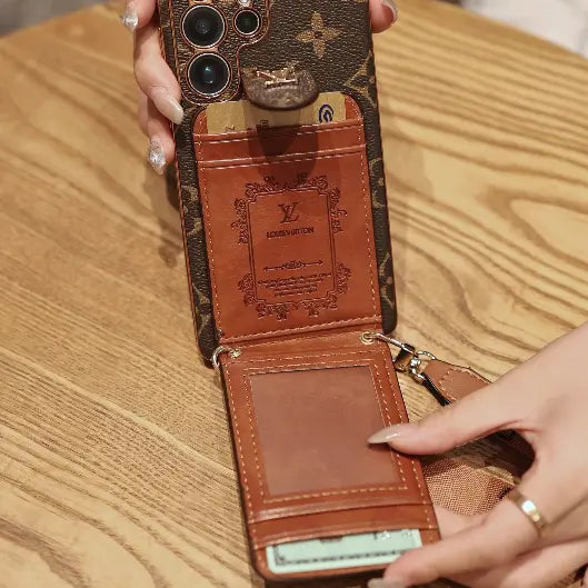 Luxury Monogram Leather Multi-Function Phone Case with Wrist Strap-1 mysite