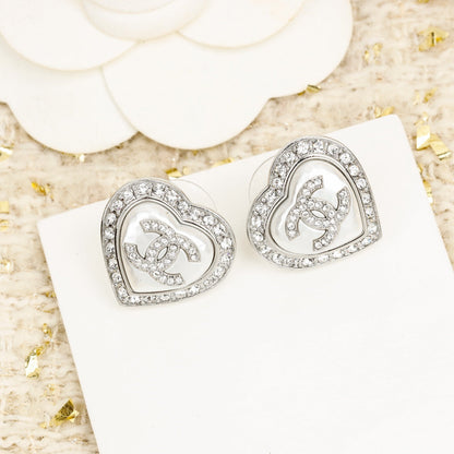 HEART CC DIAMONDS AROUND STUD SILVER EARRINGS mysite